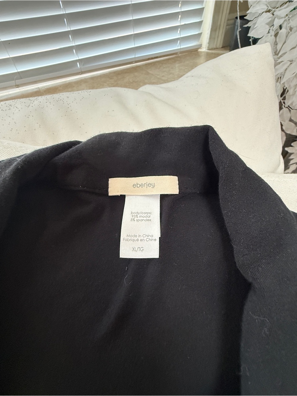 Eberjey Black Pajama Set with Ivory Piping - Picture 4 of 4